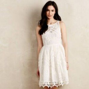 Anthropologie (Maeve) Pineapple Pina Lace Dress Fit & Flare (Ivory), Size 10